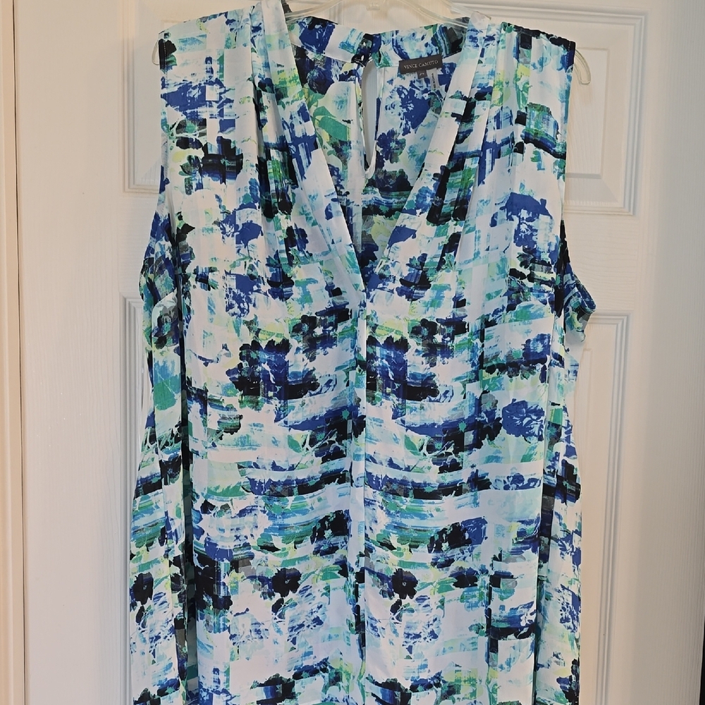 Abstract Blue and Green Sleeveless Dress